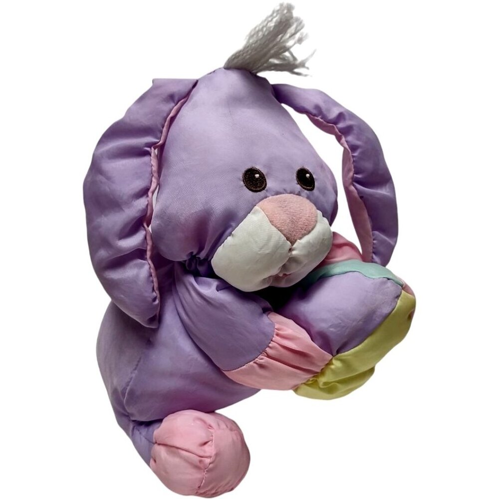 Vintage 1988 Fisher Price Stuffed Easter Bunny Kids Toy Purple Pink Plush Rabbit
